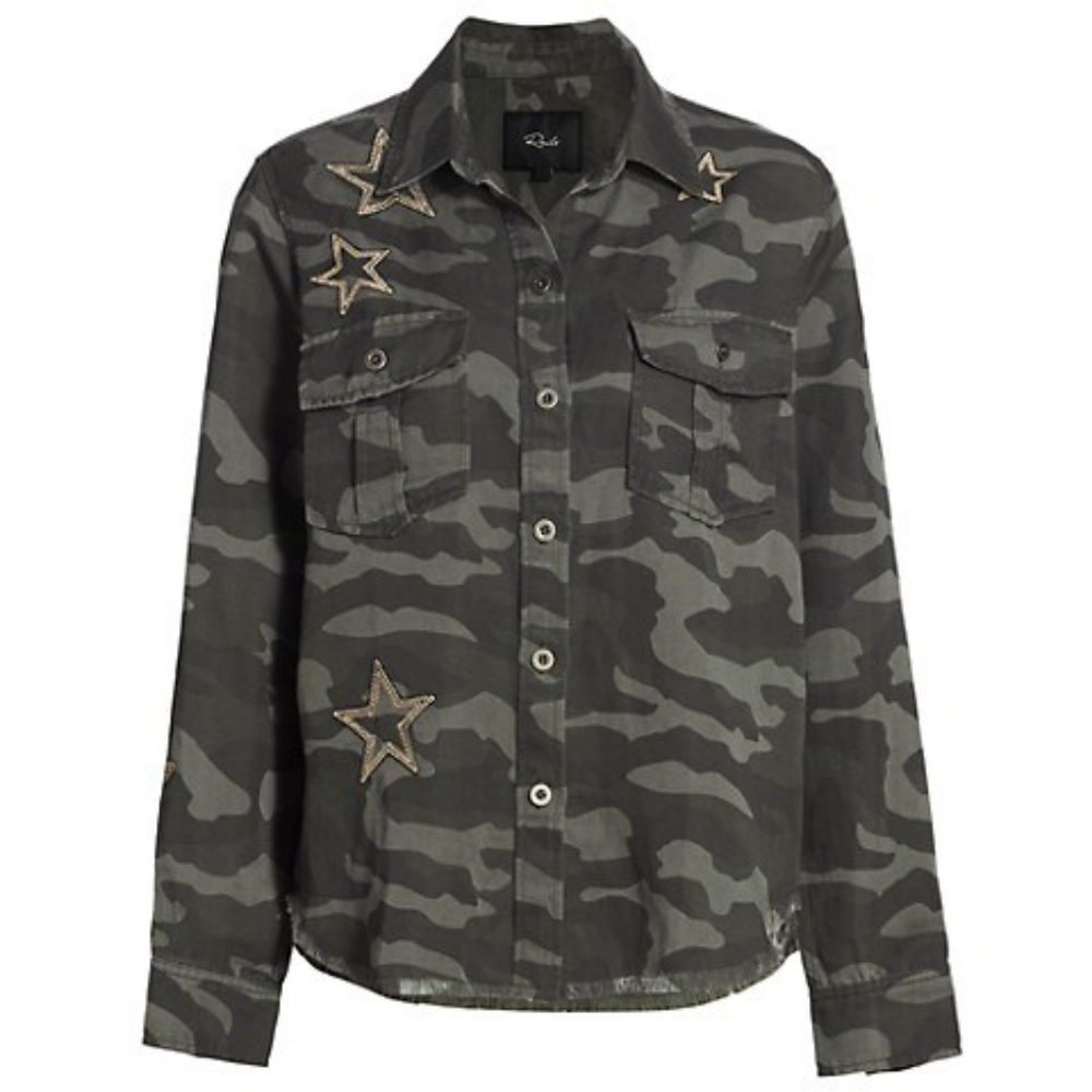 Rails Camo Star Raw Hem Button Front Top - image 4